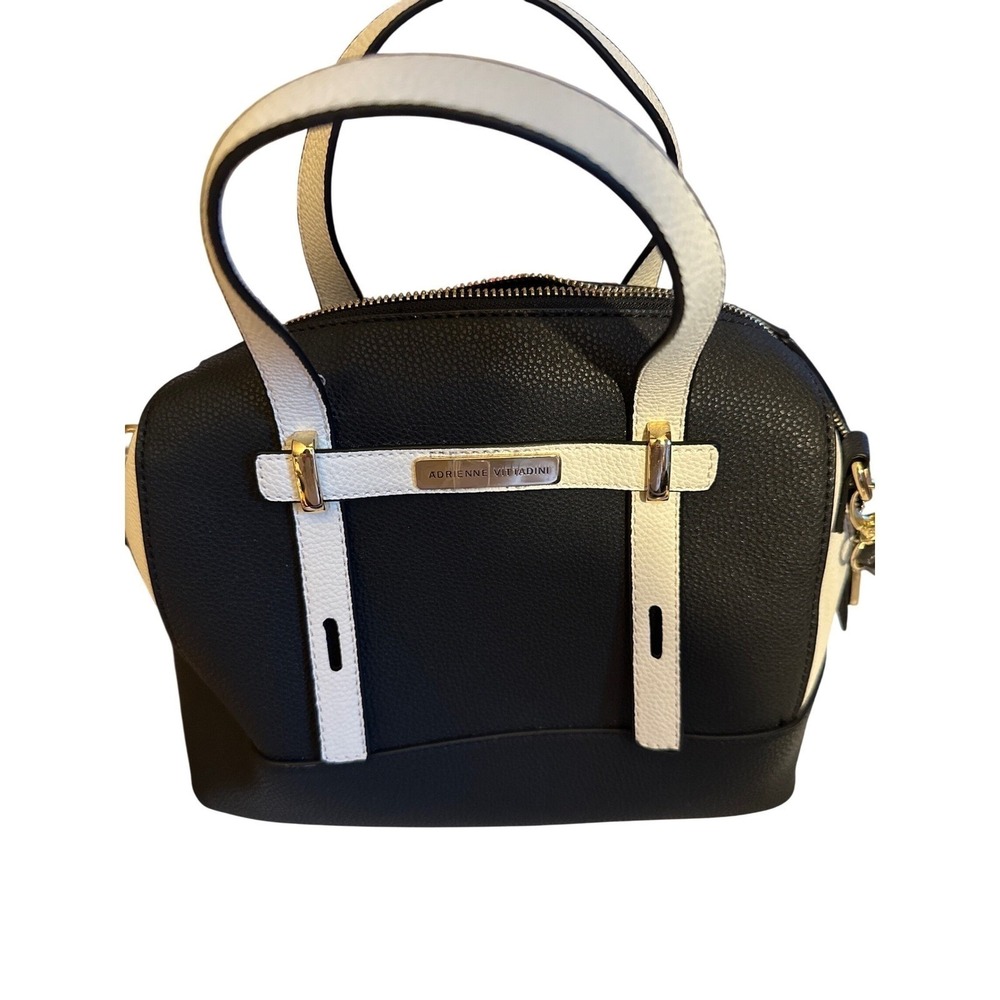 Adrienne Vittadini Black White Colorblock Satchel Crossbody Bag Gold Hardware‎